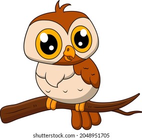 Caricatura vectorial búho lindo en una rama