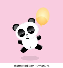Vector cartoon cute Panda bear with baloon. Kids background