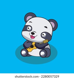 Caricatura vectorial Cute panda Hand sobre la guitarra