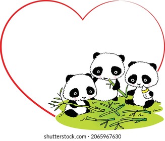 vector cartoon cute panda with heart shape border