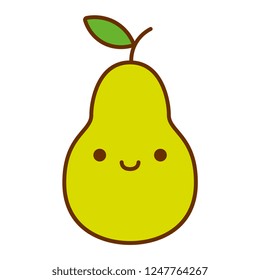 Vector Cartoon Cute Pear Icon Isolated On White Background