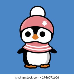 vector cartoon cute penguin wearing a scarf