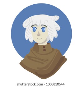 vector cartoon cute person with white hair on blue circle