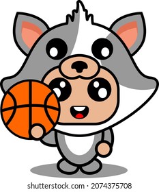 vector cartoon cute pet cat mascot costume character holding basketball