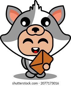 vector cartoon cute pet cat mascot costume character holding envelope