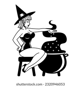 Vector Cartoon Cute Pin Up Witch Aislado