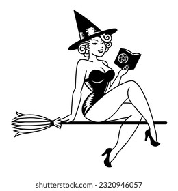 Vector Cartoon Cute Pin Up Witch Aislado