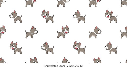 Vector cartoon cute pitbull terrier dog seamless pattern background for design.