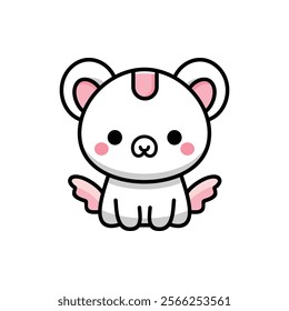vector cartoon cute polar bear with pink bow on white background