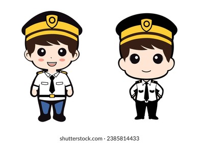 Vector cartoon Cute police man in uniform and smiling isolated white backgroundVector cartoon Cute police man in uniform and smiling isolated white background
