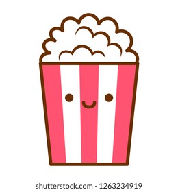 Vector Cartoon Cute Popcorn Bag Icon Isolated On White Background