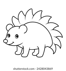 Vector cartoon cute Porcupine coloring page for kids.