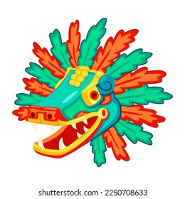 Vector Cartoon Cute Quetzalcoatl Head llustration Isolated