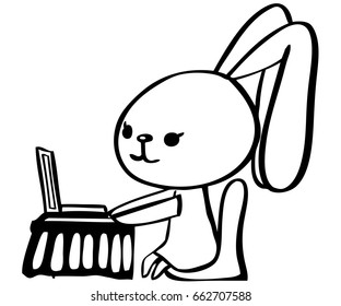 Vector Cartoon of a Cute rabbit using a notebook computer. 