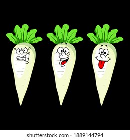 vector cartoon cute radish isolated on black background. Vegetable vector concept. eps vector