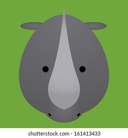 Vector Cartoon Cute Rhino Face Icon Isolated