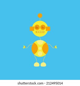 Vector Cartoon Cute Robot Isolated On Background