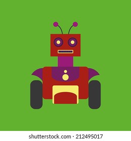 Vector Cartoon Cute Robot Isolated On Background
