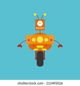 Vector Cartoon Cute Robot Isolated On Background