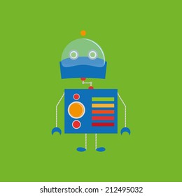 Vector Cartoon Cute Robot Isolated On Background