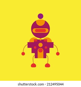 Vector Cartoon Cute Robot Isolated On Background