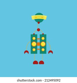 Vector Cartoon Cute Robot Isolated On Background