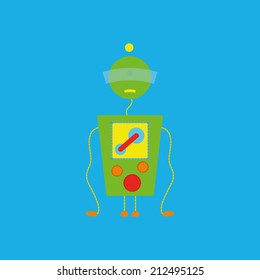 Vector Cartoon Cute Robot Isolated On Background