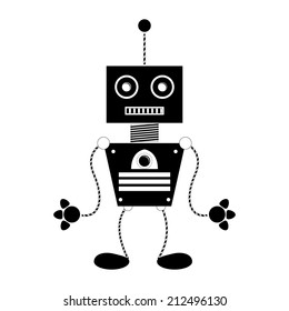 Vector Cartoon Cute Robot Isolated On Background