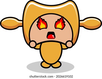caricatura vectorial lindo pin rodante mascota herramienta de cocina personaje con expresión furiosa