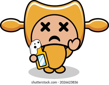 vector cartoon cute rolling pin mascot costume cooking tool character holding beer bottle
