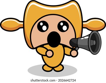 vector cartoon cute rolling pin mascot costume cooking tool character holding megaphone
