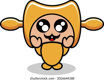 vector cartoon cute rolling pin mascot costume cooking tool character waving