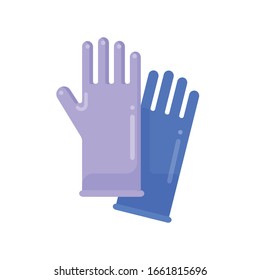 vector cartoon cute rubber medical glove, housework cleaning / epidemic prevention concept / antibacterial, disinfection, sterilization / isolated, sign and icon template