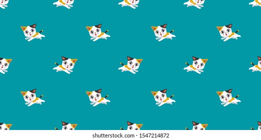 Vector cartoon cute running cat seamless pattern background for design.
