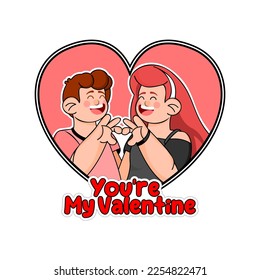 Vector Cartoon Cute Saint Valentine Sticker Illustration