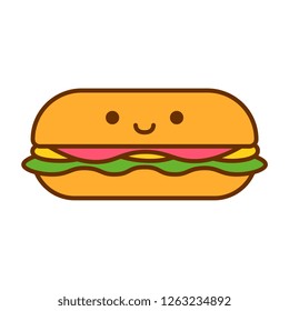 Vector Cartoon Cute Sandwich Icon Isolated On White Background