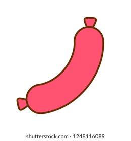 Vector Cartoon Cute Sausage Icon Isolated On White Background