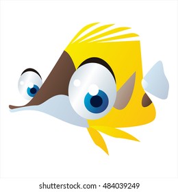 vector cartoon cute sealife mascot. Funny colorful cool illustration of happy Fish
