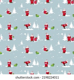 Vector cartoon cute seamless pattern with Santa Claus, Chriatmas background