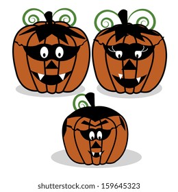 Vector Cartoon Cute Set Of Halloween Pumpkins With Mask