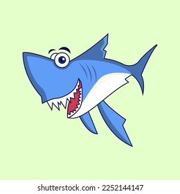 Vector cartoon cute shark illustration for kids 