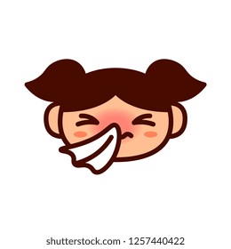 Vector Cartoon Cute Sick Emoji Character With Tissue
