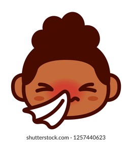 Vector Cartoon Cute Sick Emoji Character With Tissue