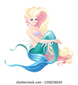 vector cartoon cute sitting mermaid Fairy sea