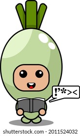vector cartoon cute spring onion vegetable mascot character reading a book