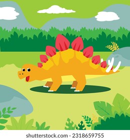 Vector cartoon cute stegosaurus dinosaur By Lodod