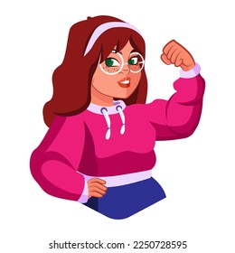Vector Cartoon Cute Strong Female Character Isolated