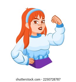 Vector Cartoon Cute Strong Female Character Isolated