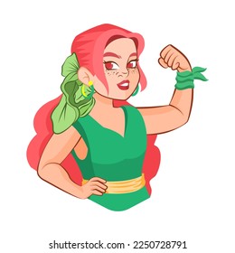Vector Cartoon Cute Strong Female Character Isolated
