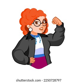 Vector Cartoon Cute Strong Female Character Isolated